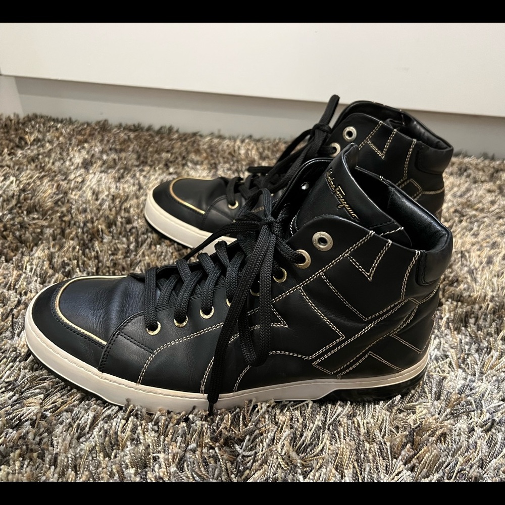 Ferragamo Nicky leather stitch high top sneakers 9.5